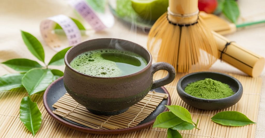 steaming cup of matche tea